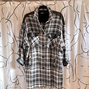 Zara Hounstooth Shacket with Leather Details